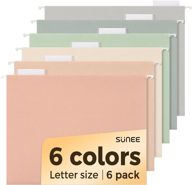 SUNEE Hanging File Folders, 6 Pack Letter Size Hanging File Folders with 1/5-Cut Tabs, Ideal for Home and Office Organization and Papers Classification,Morandi Colors - Image 1